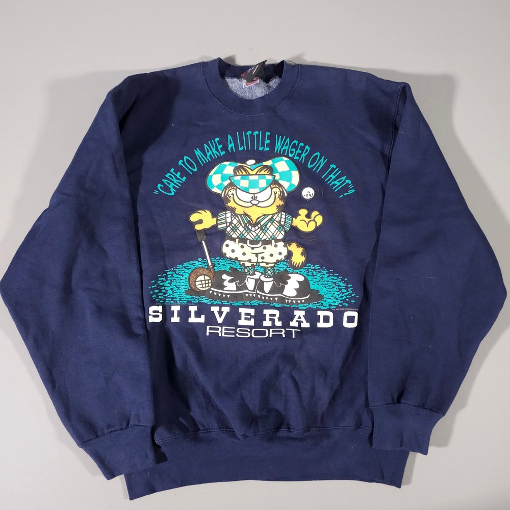Fruit of the Loom Garfield Sweatshirt Mens L Blue Silverado Resort Golf Vintage